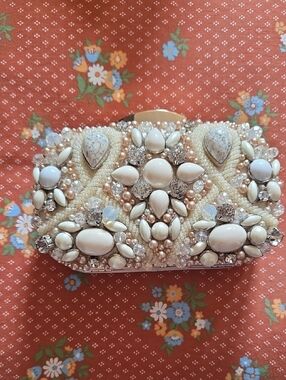 Aldo Cream Beaded Embellished Clutch